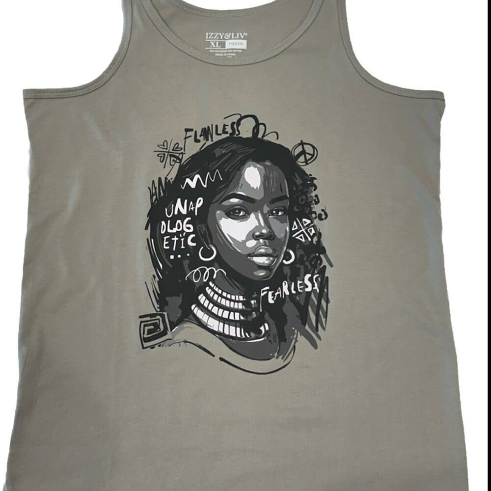 Unapolgetically Fearless Tank Top, Izzy and Liv, Sage Green, Youth XL